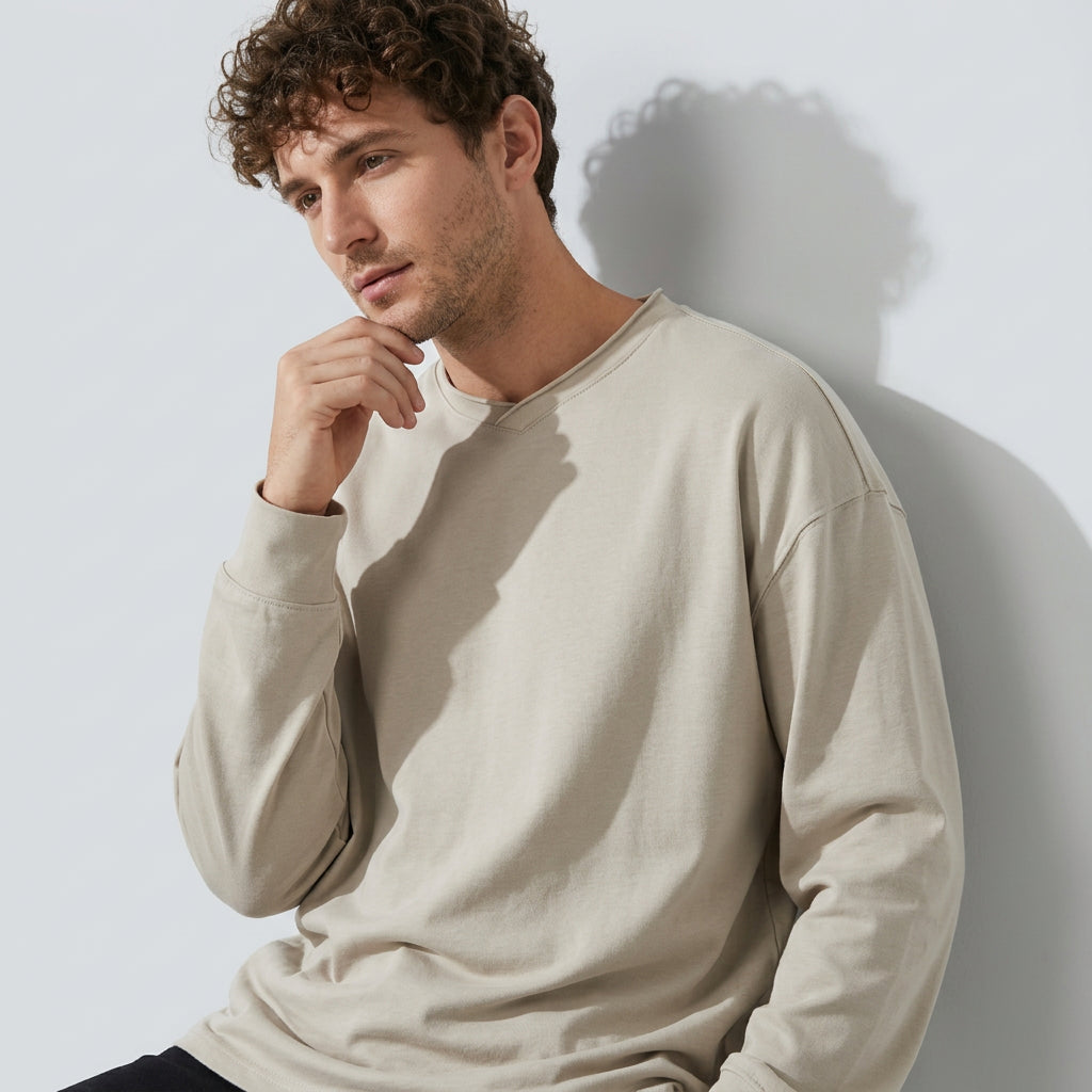 100% Cotton Long Sleeve Tee  - APRICOT