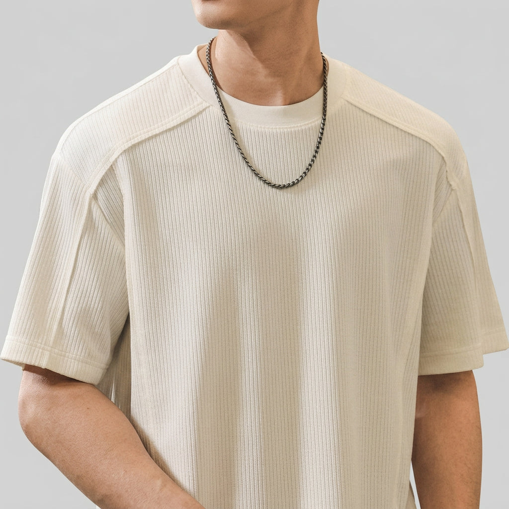 Ribbed Crewneck Tee Shirt in Off White