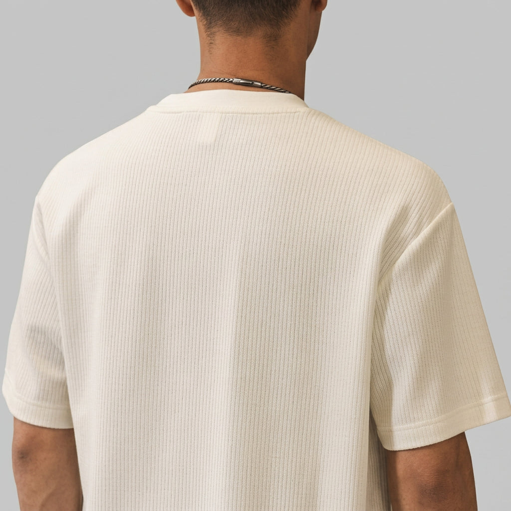 Ribbed Crewneck Tee Shirt in Off White
