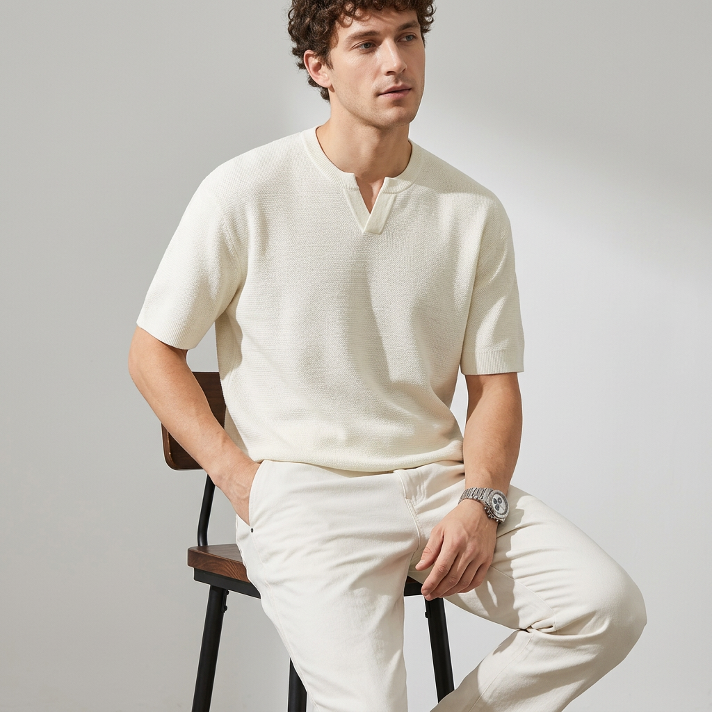 Notch Knit Tee in Ivory Sand