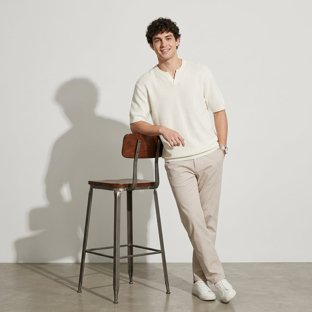 Notch Knit Tee in Ivory Sand