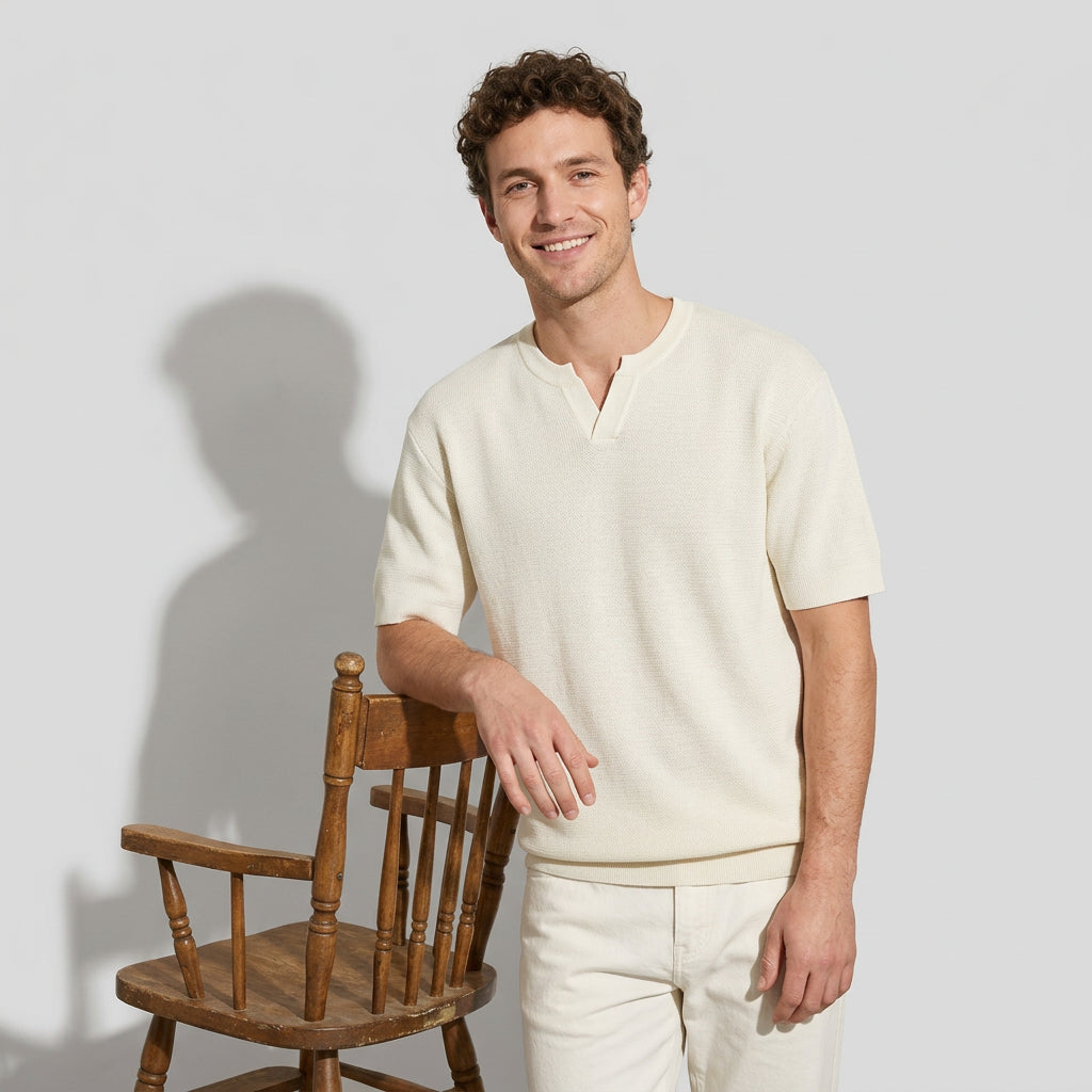 Notch Knit Tee in Ivory Sand