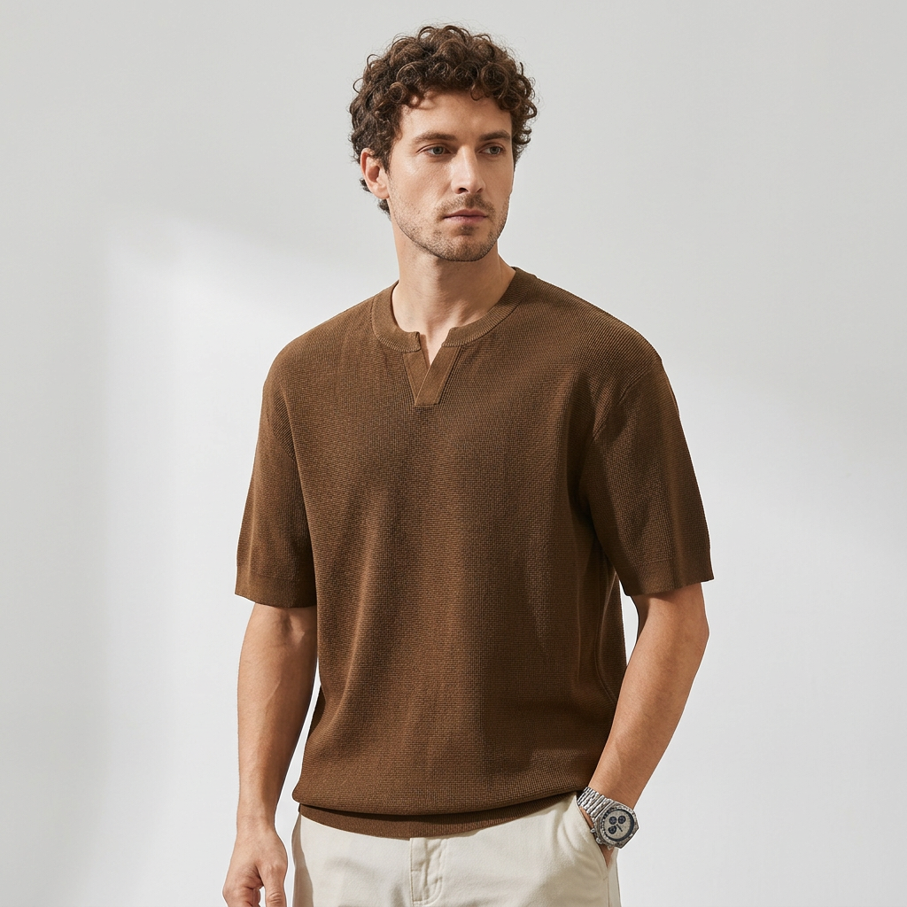 Notch Knit Tee in Coffee Brown