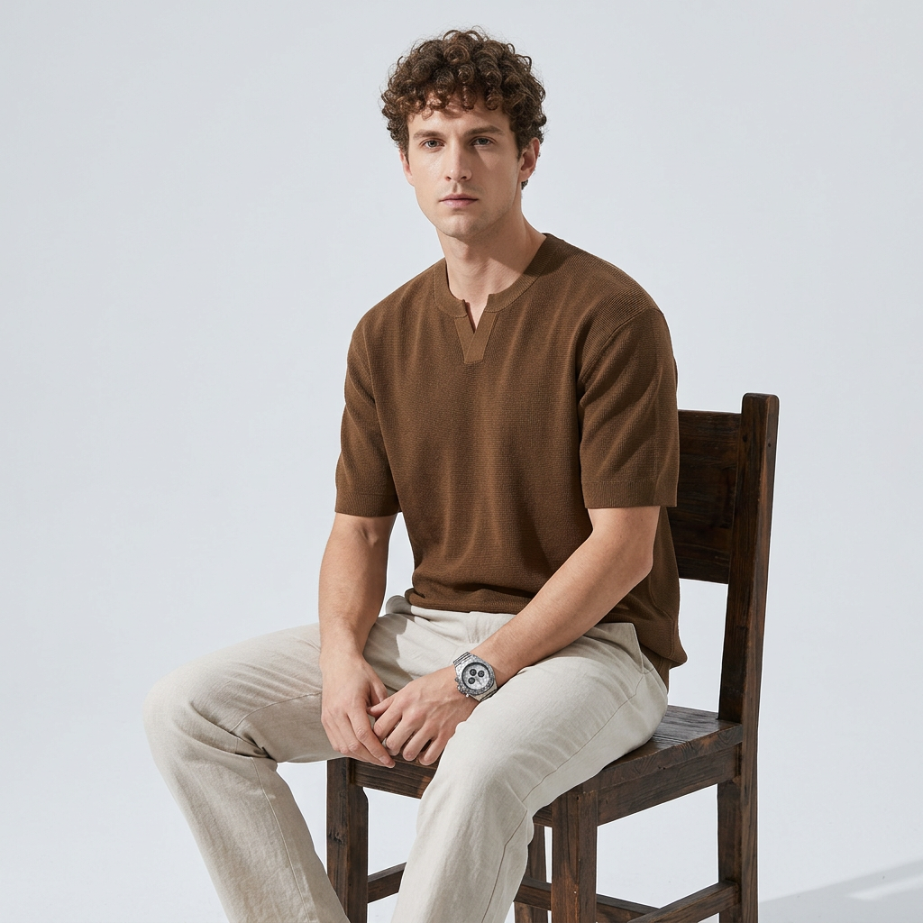 Notch Knit Tee in Coffee Brown