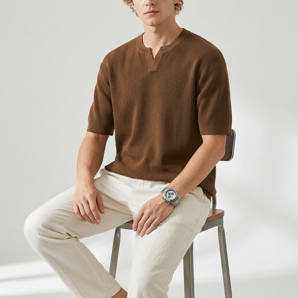Notch Knit Tee in Coffee Brown
