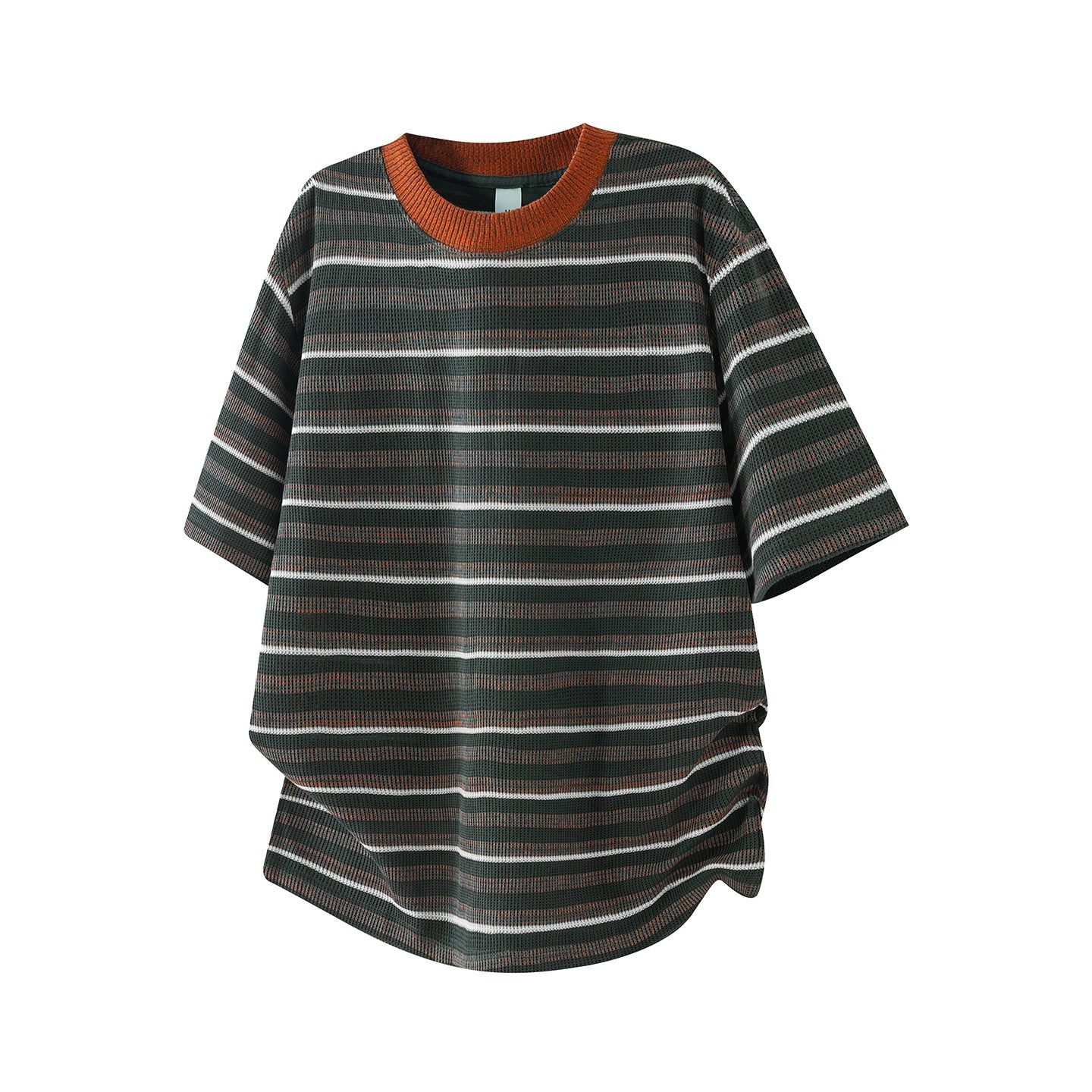 Knitted Striped Crew Neck Summer Tee in Green and Orange