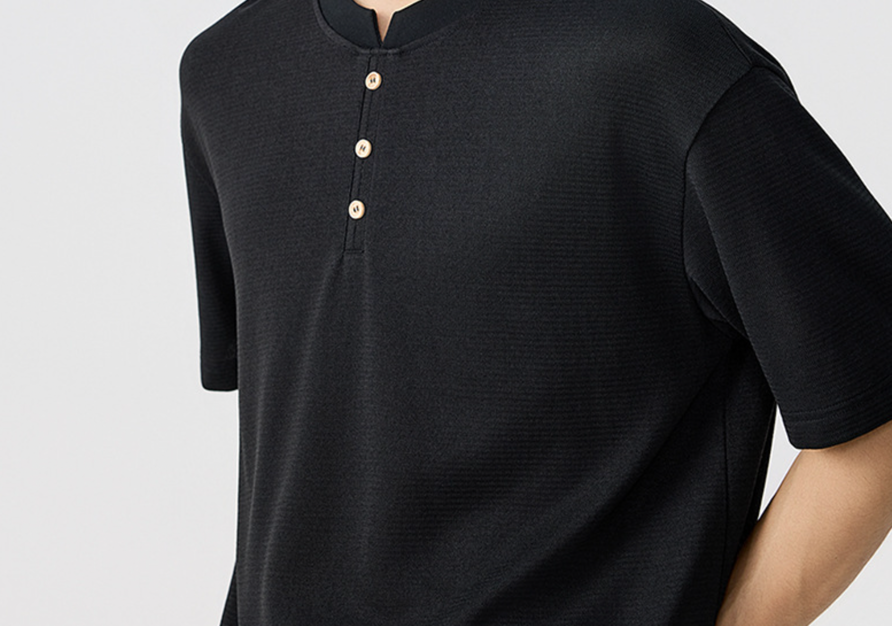 Sicilian Henley Polo T-Shirt in Black