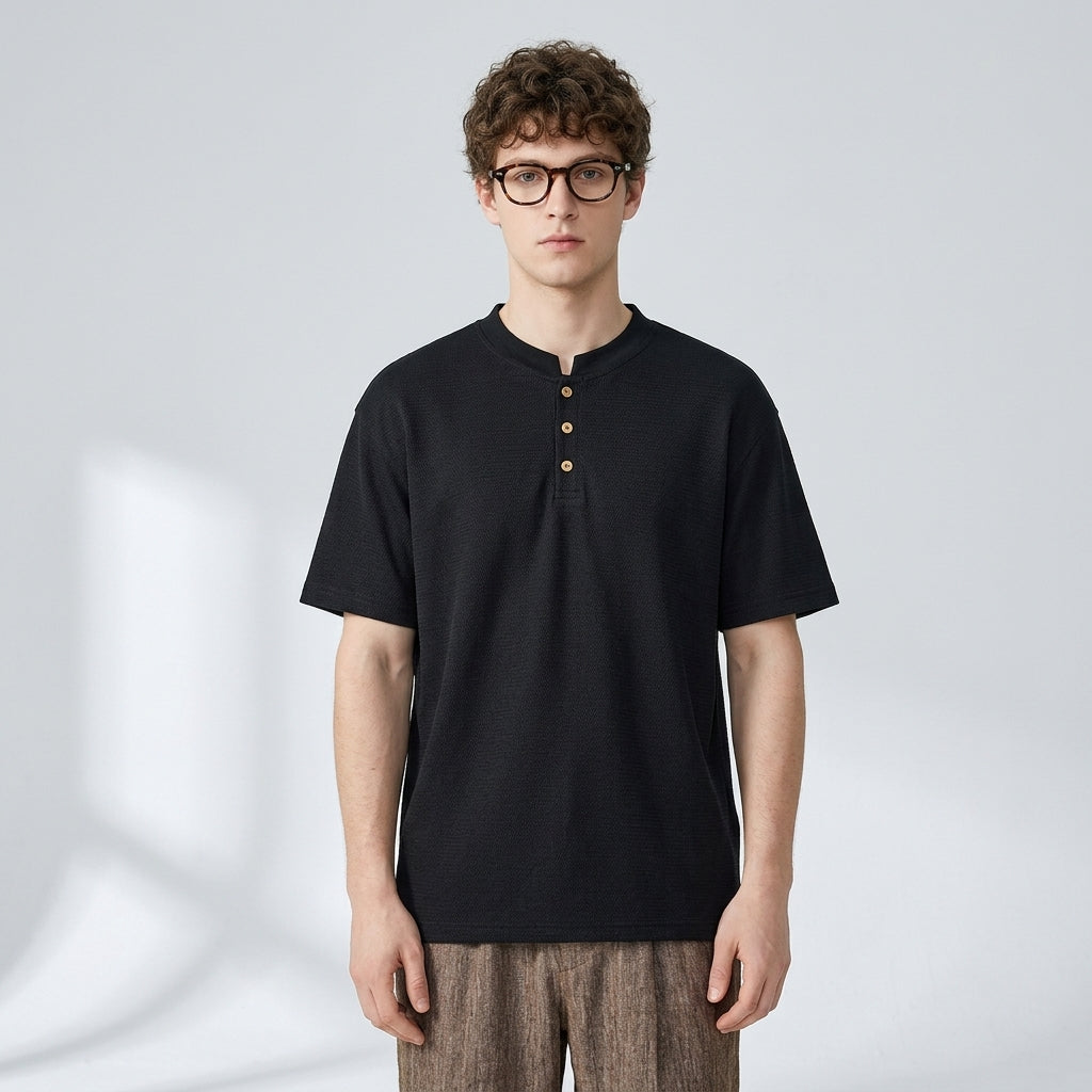 Sicilian Henley Polo T-Shirt in Black