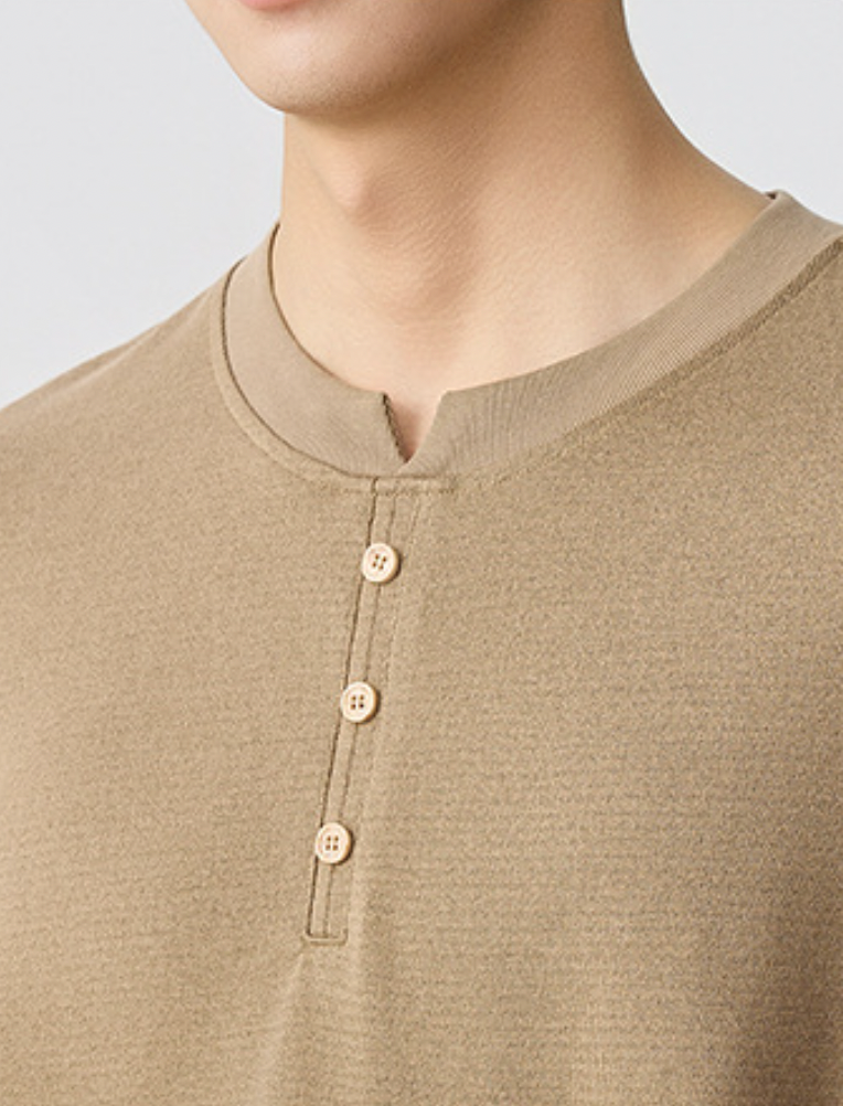 Sicilian Henley Polo T-Shirt in Khaki