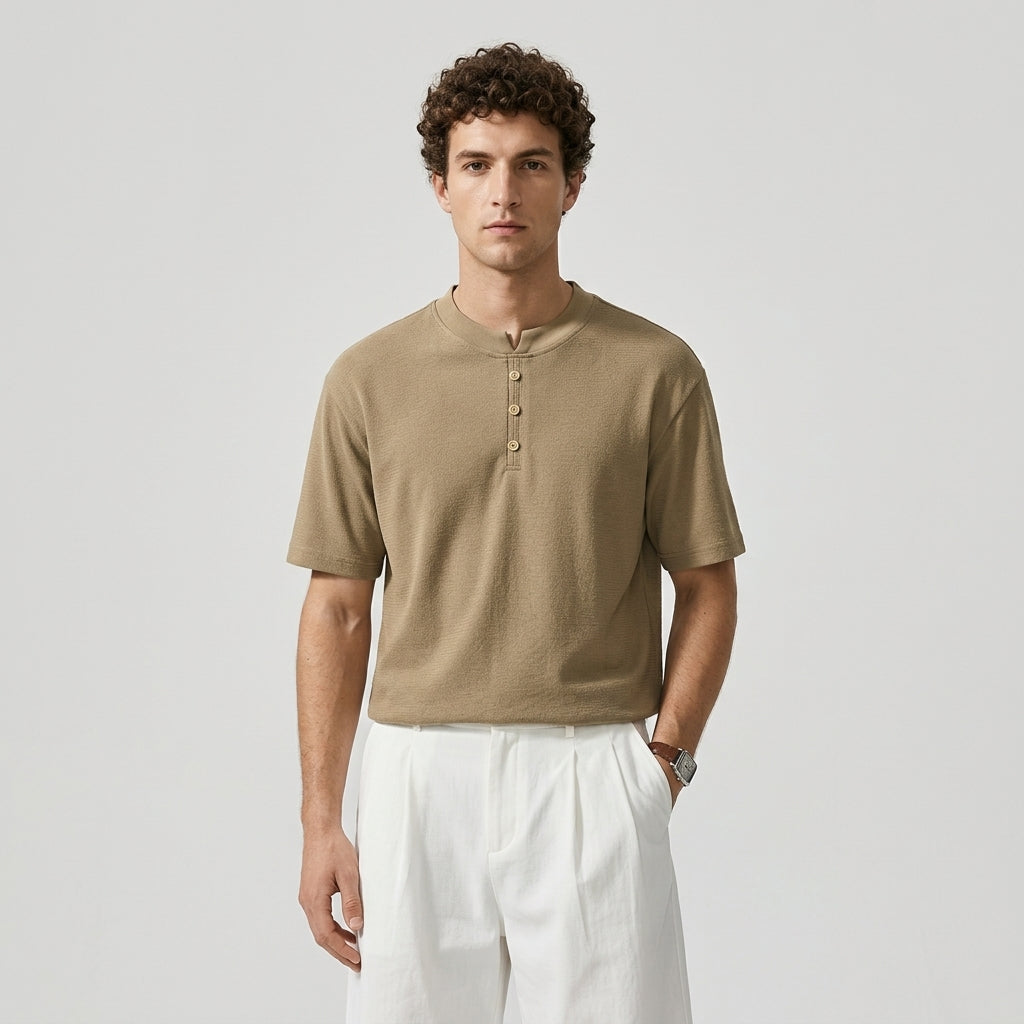 Sicilian Henley Polo T-Shirt in Khaki