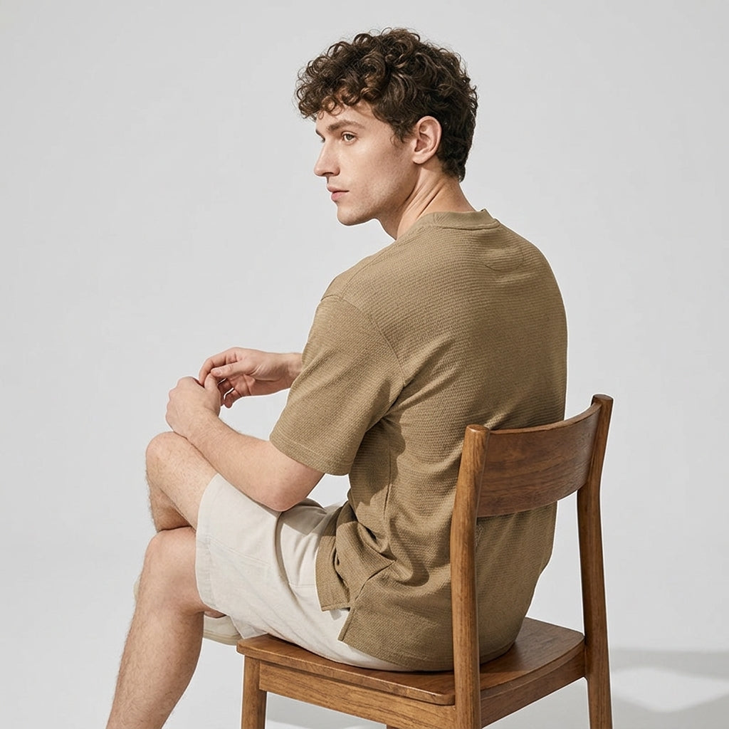 Sicilian Henley Polo T-Shirt in Khaki