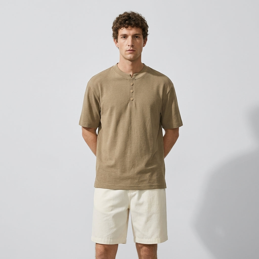 Sicilian Henley Polo T-Shirt in Khaki