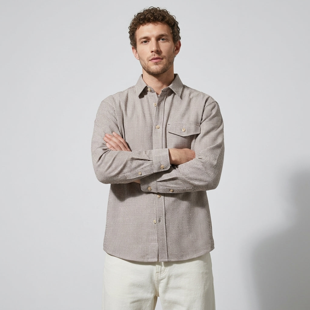Textured Linen Shirt in Coffee