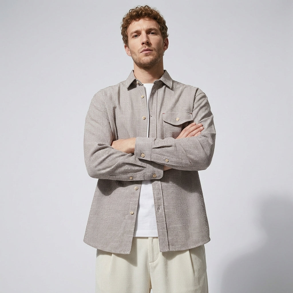 Textured Linen Shirt in Coffee