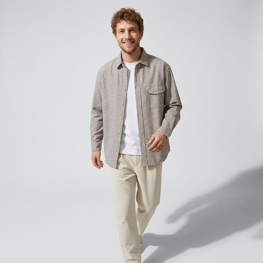 Textured Linen Shirt in Coffee