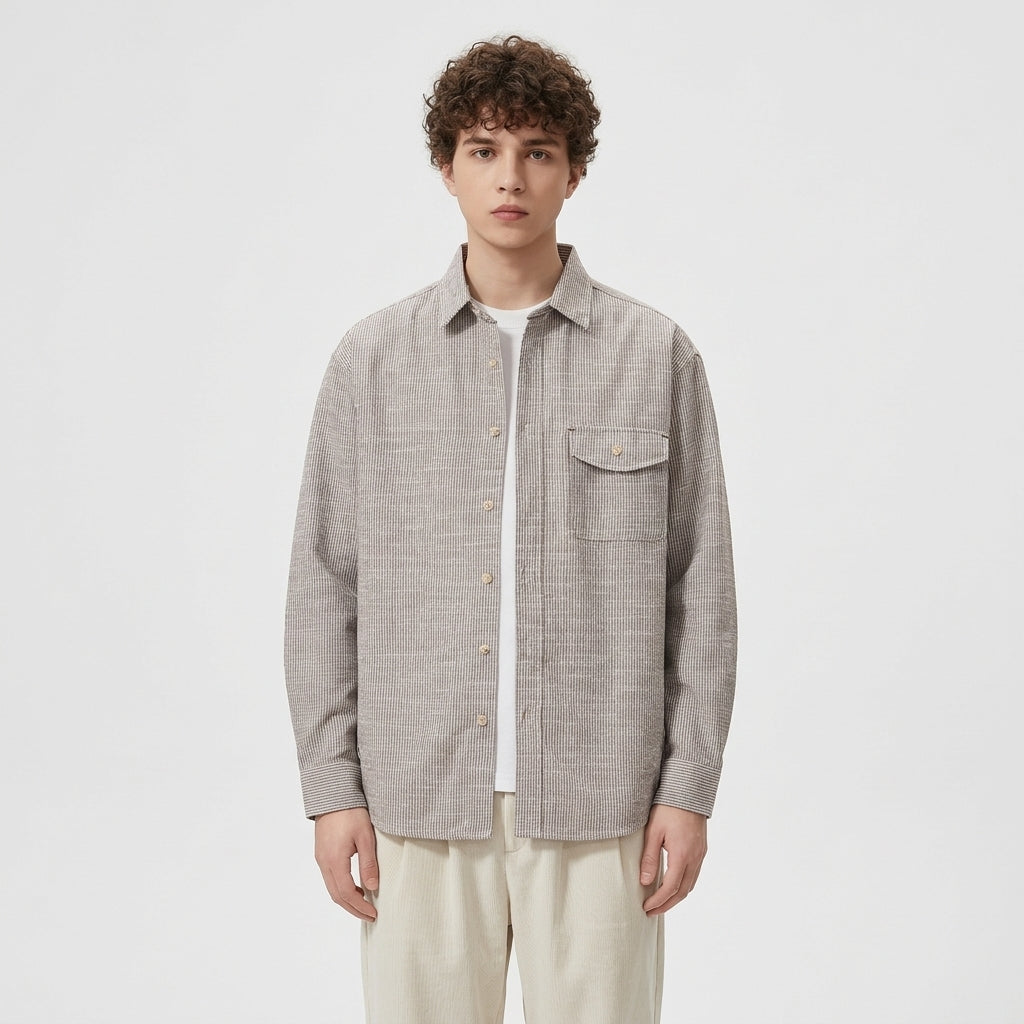 Textured Linen Shirt in Coffee