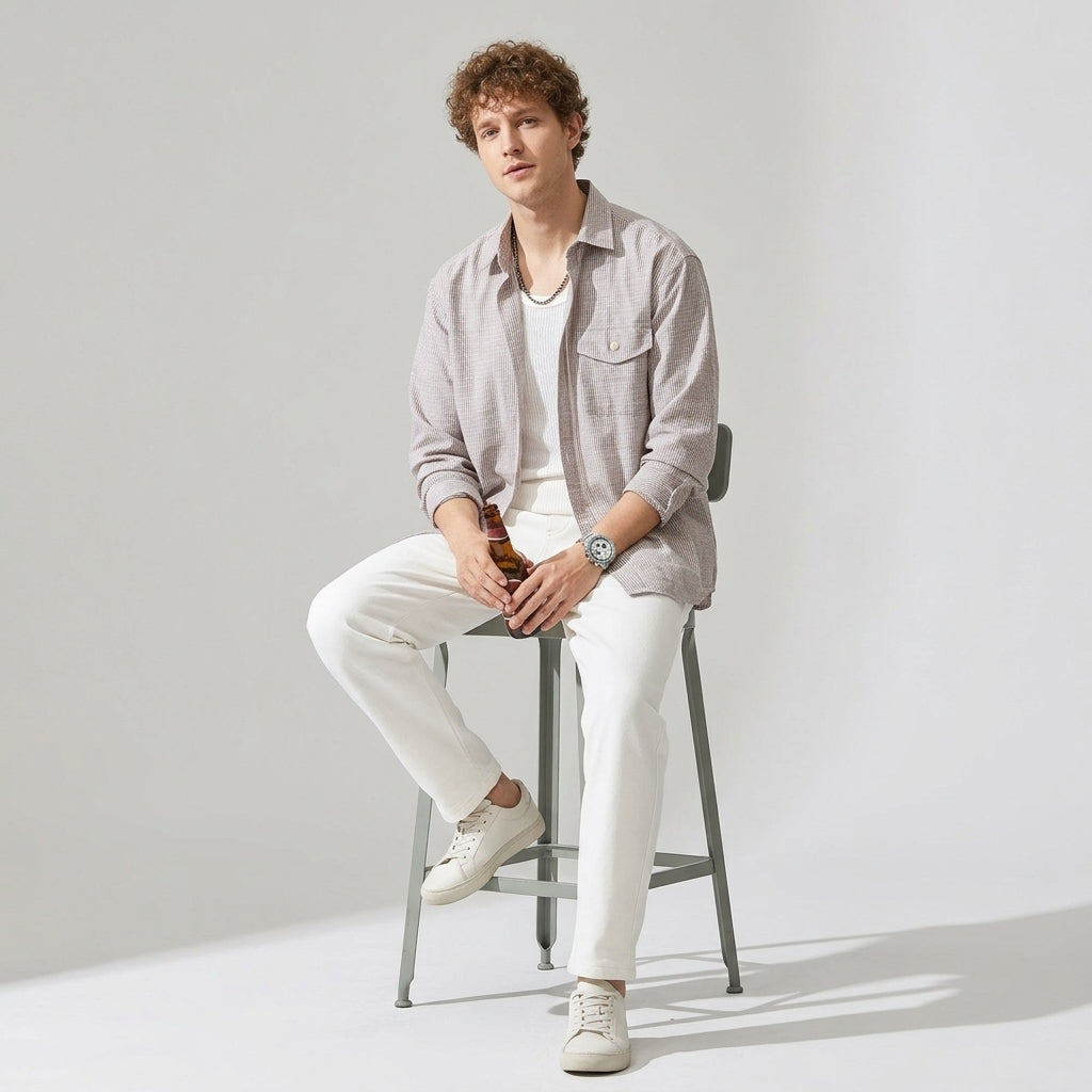 Textured Linen Shirt in Coffee