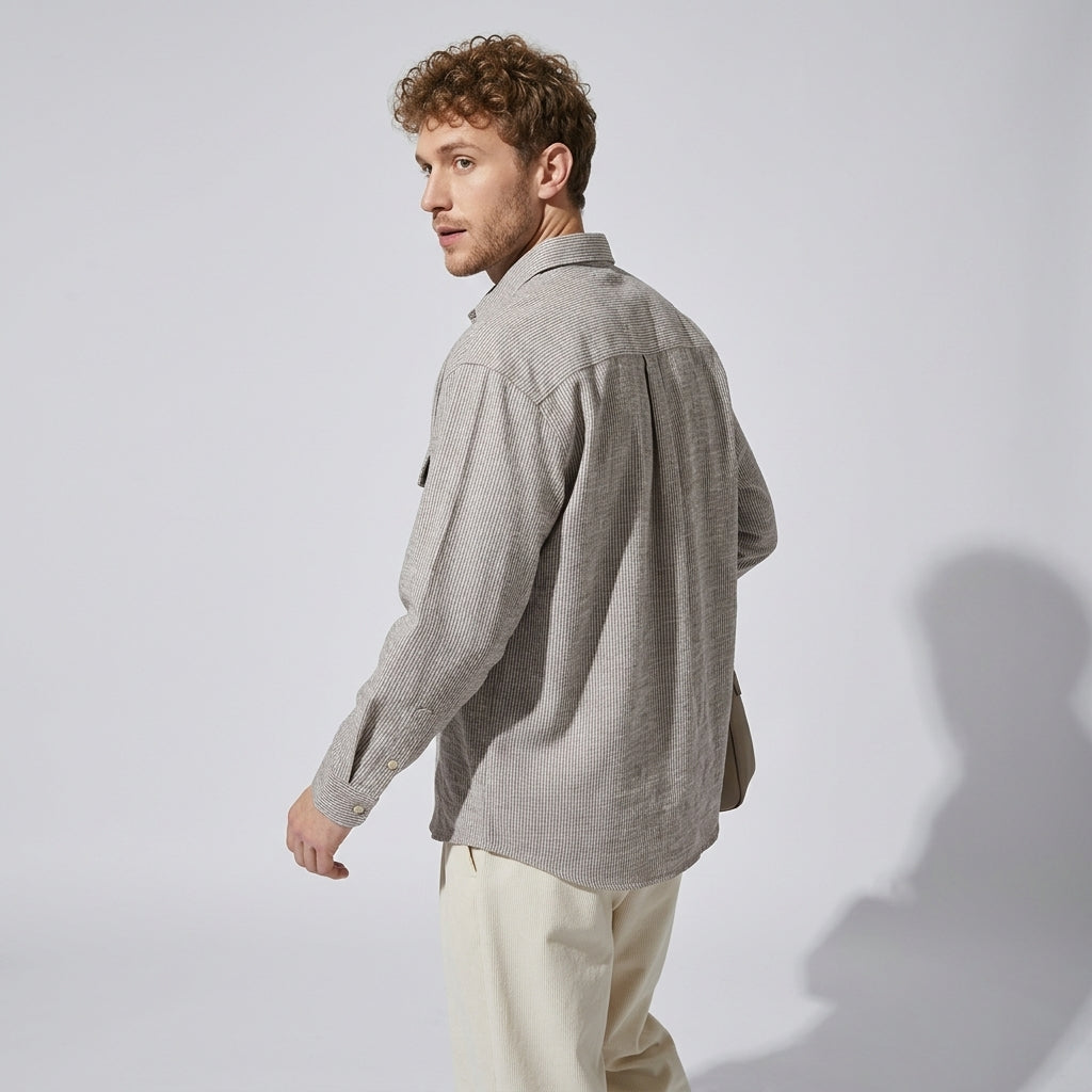 Textured Linen Shirt in Coffee