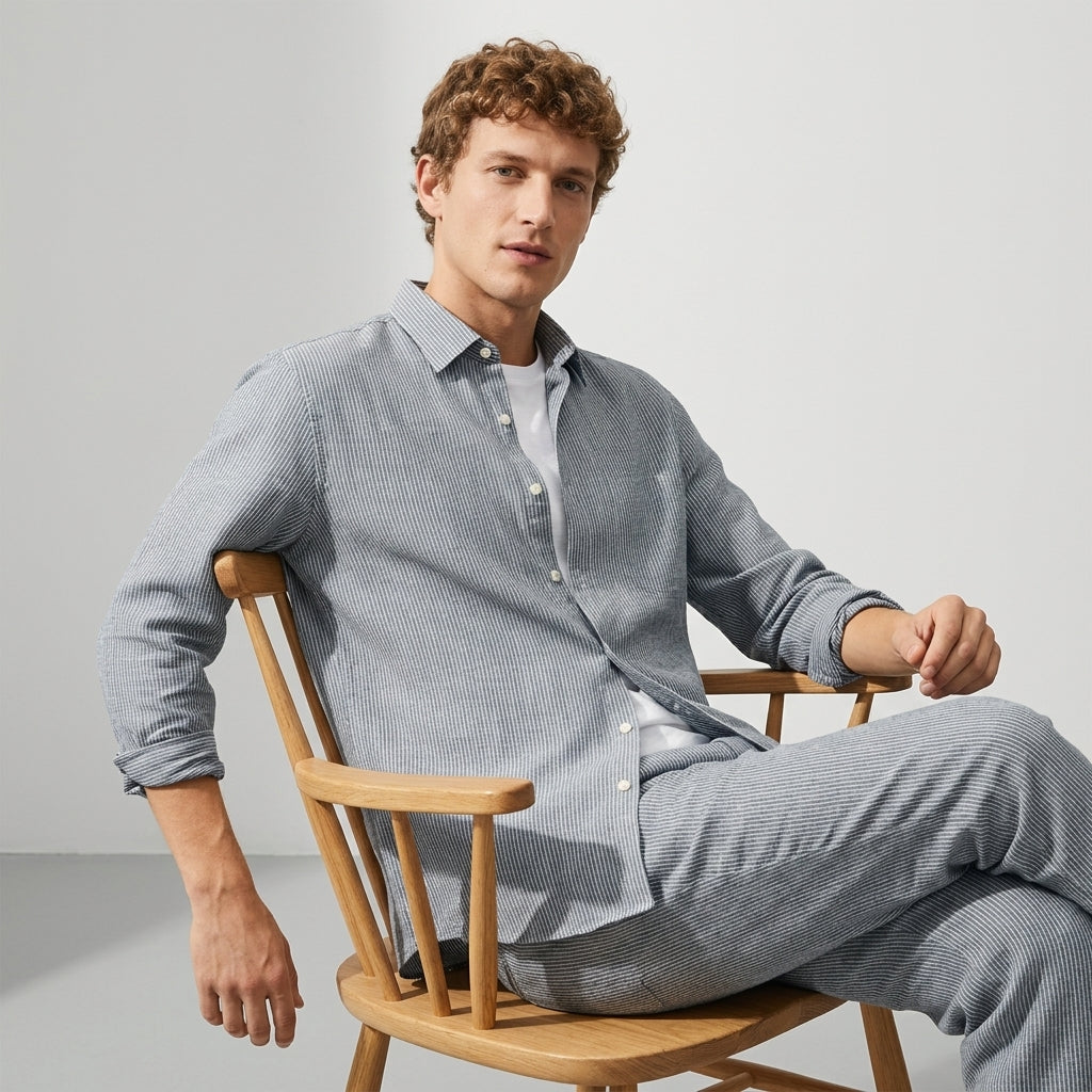 Textured Linen Shirt in Blue