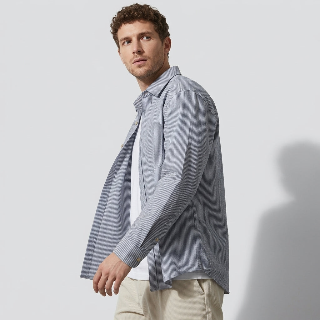 Textured Linen Shirt in Blue