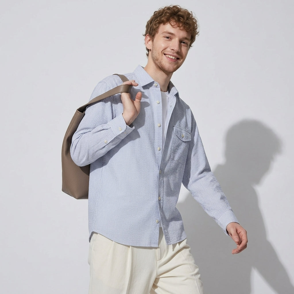 Textured Linen Shirt in Blue