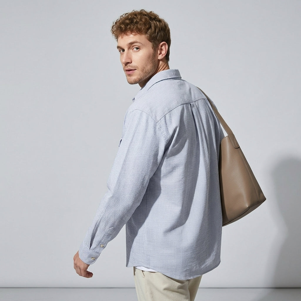 Textured Linen Shirt in Blue