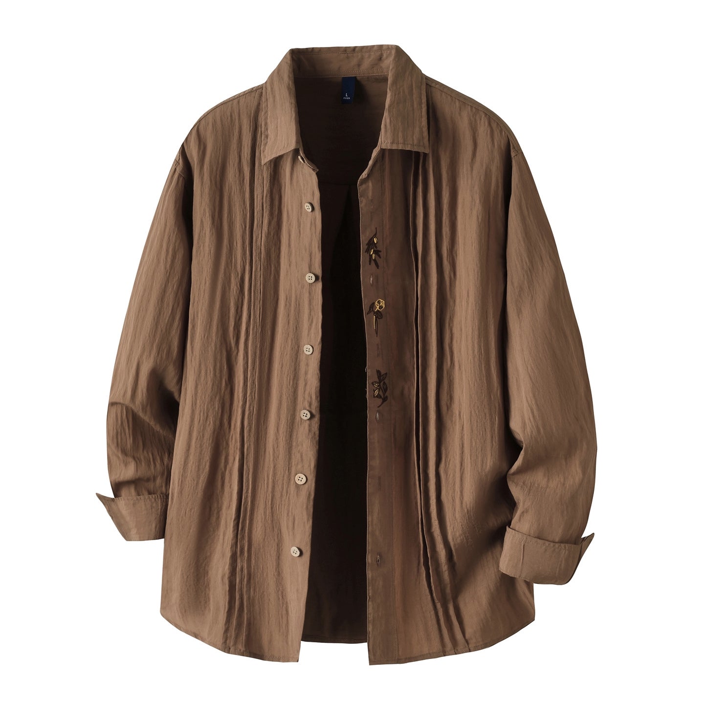 Embroidered Lyocell Tencel Shirt in Coffee