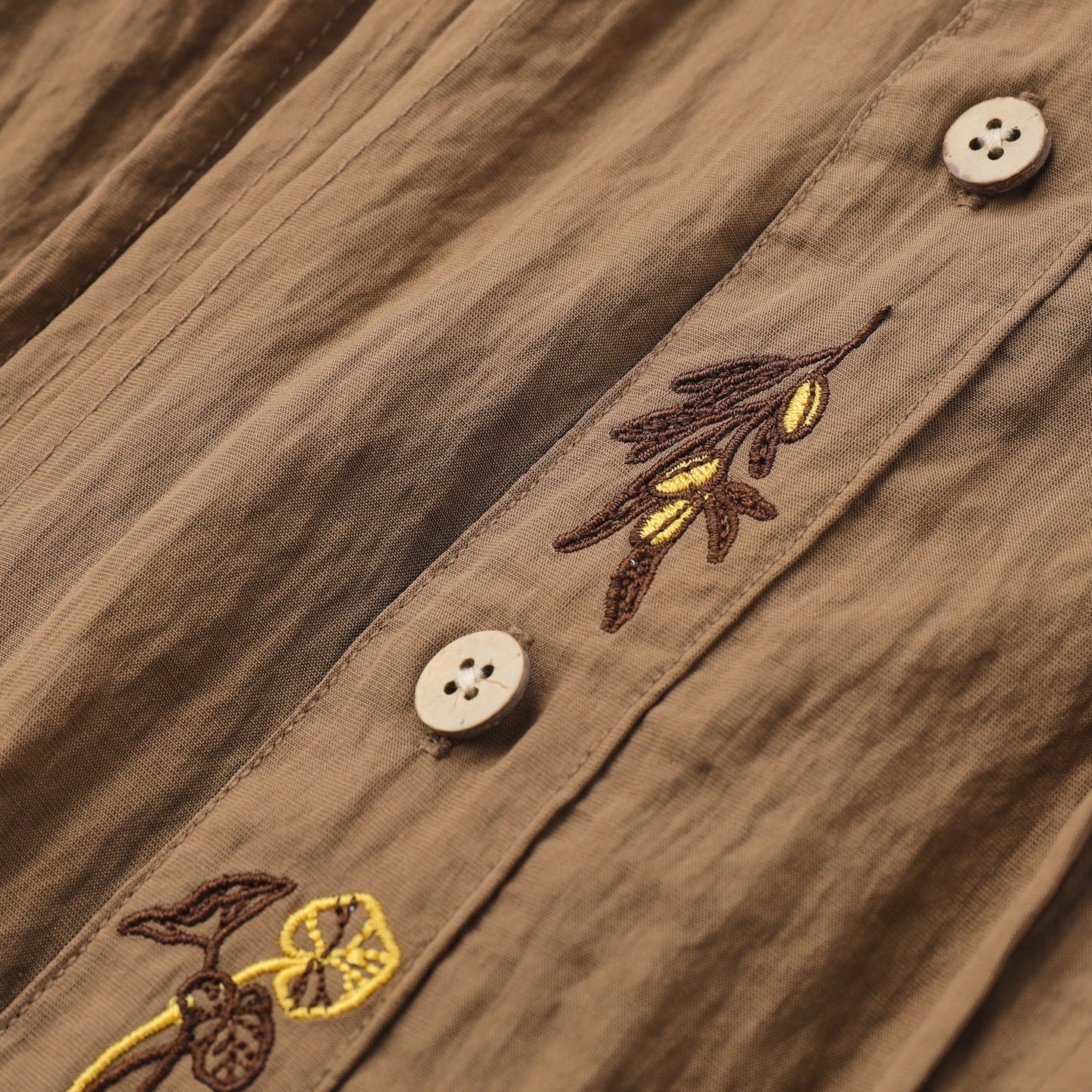 Embroidered Lyocell Tencel Shirt in Coffee