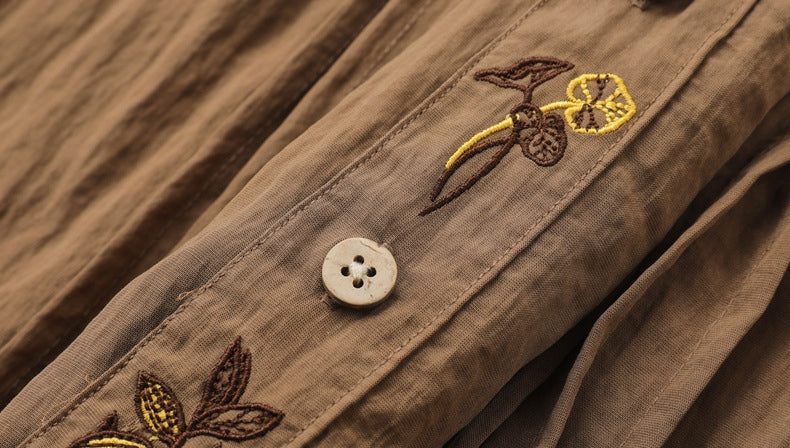Embroidered Lyocell Tencel Shirt in Coffee