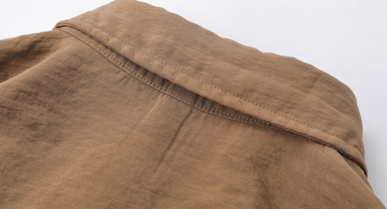 Embroidered Lyocell Tencel Shirt in Coffee