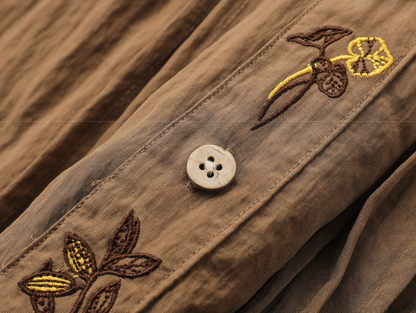Embroidered Lyocell Tencel Shirt in Coffee