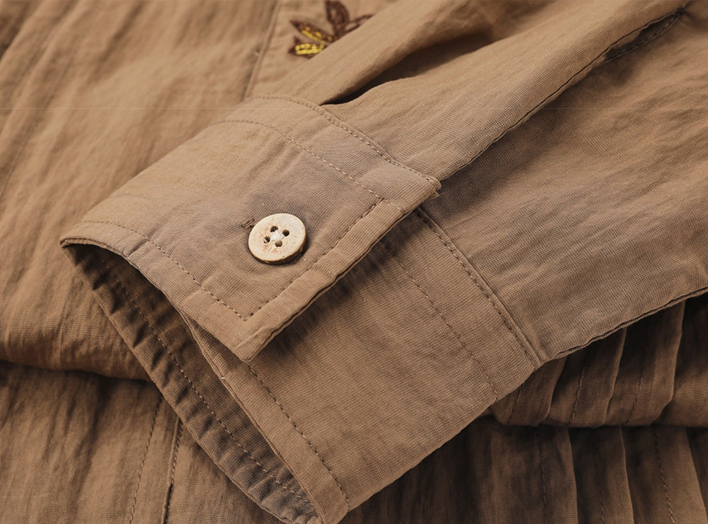 Embroidered Lyocell Tencel Shirt in Coffee