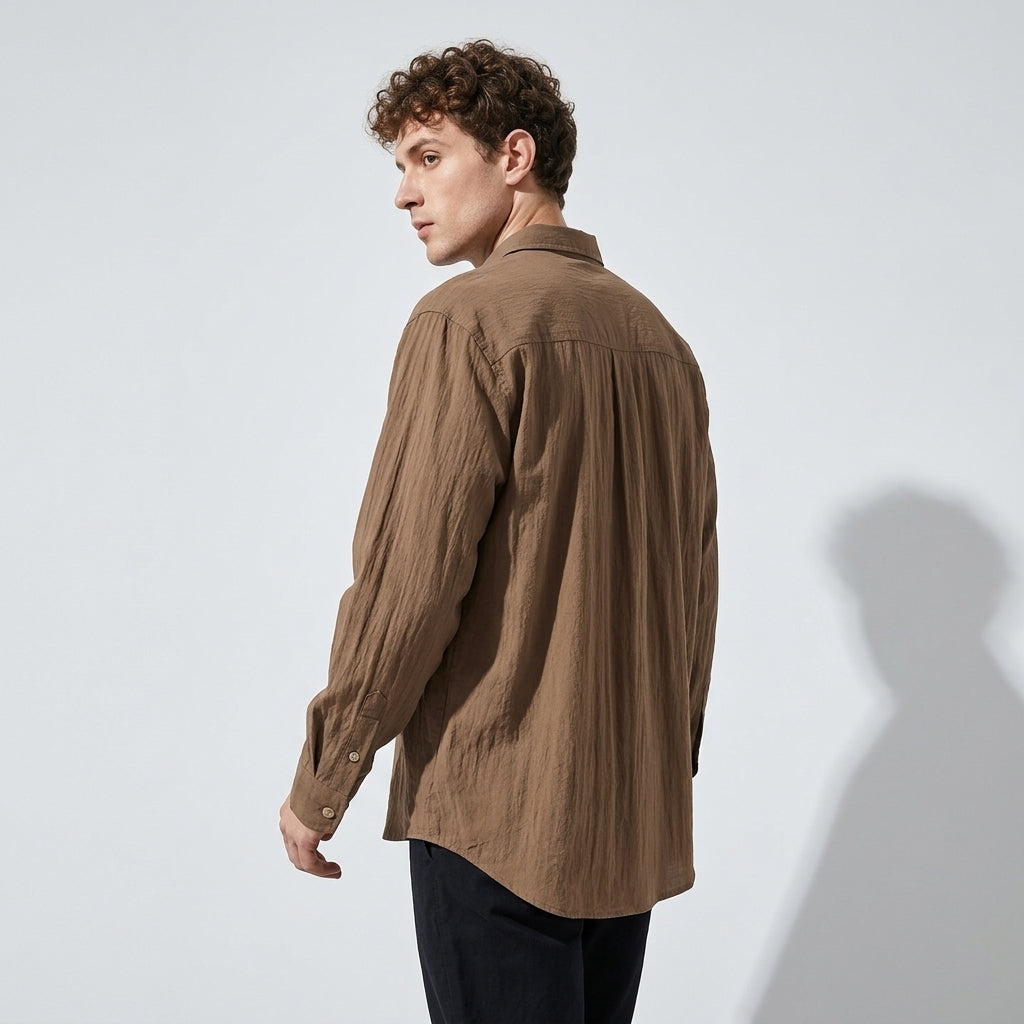 Embroidered Lyocell Tencel Shirt in Coffee