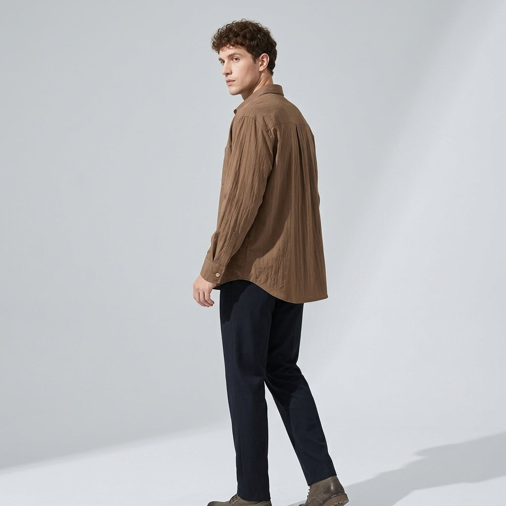 Embroidered Lyocell Tencel Shirt in Coffee