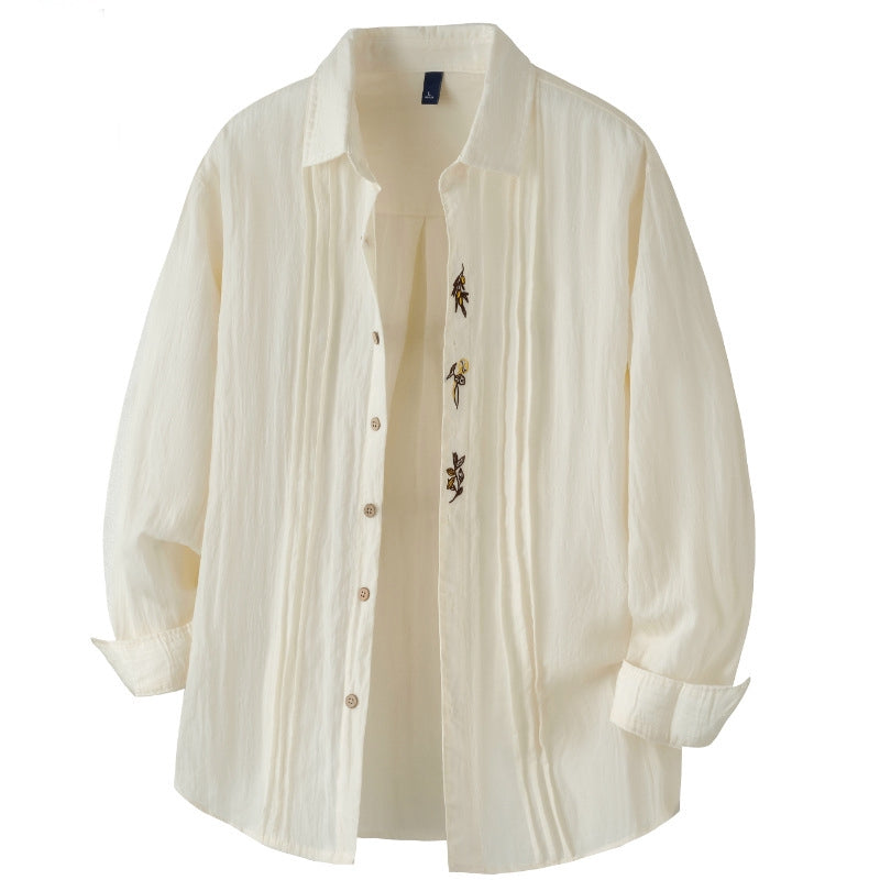 Embroidered Lyocell Tencel Shirt in Ivory