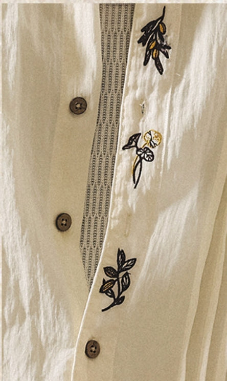 Embroidered Lyocell Tencel Shirt in Ivory