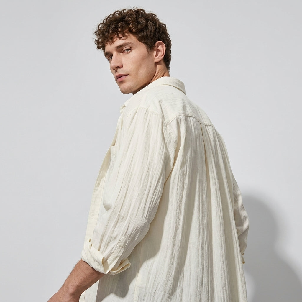 Embroidered Lyocell Tencel Shirt in Ivory