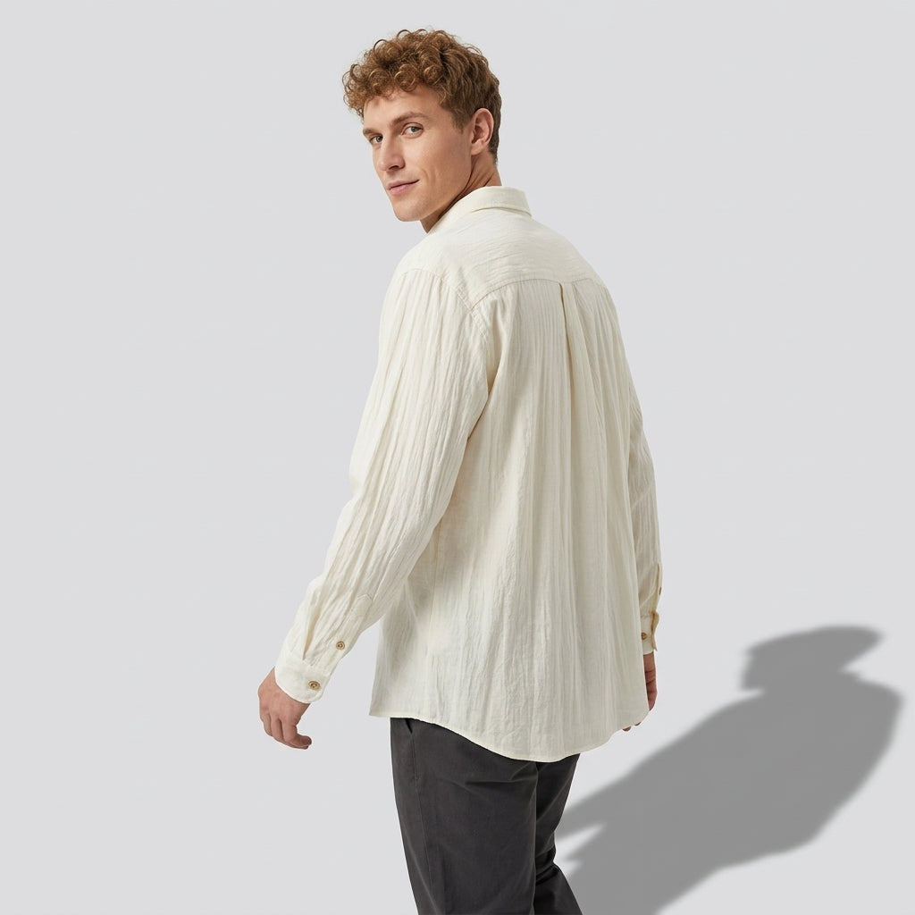 Embroidered Lyocell Tencel Shirt in Ivory