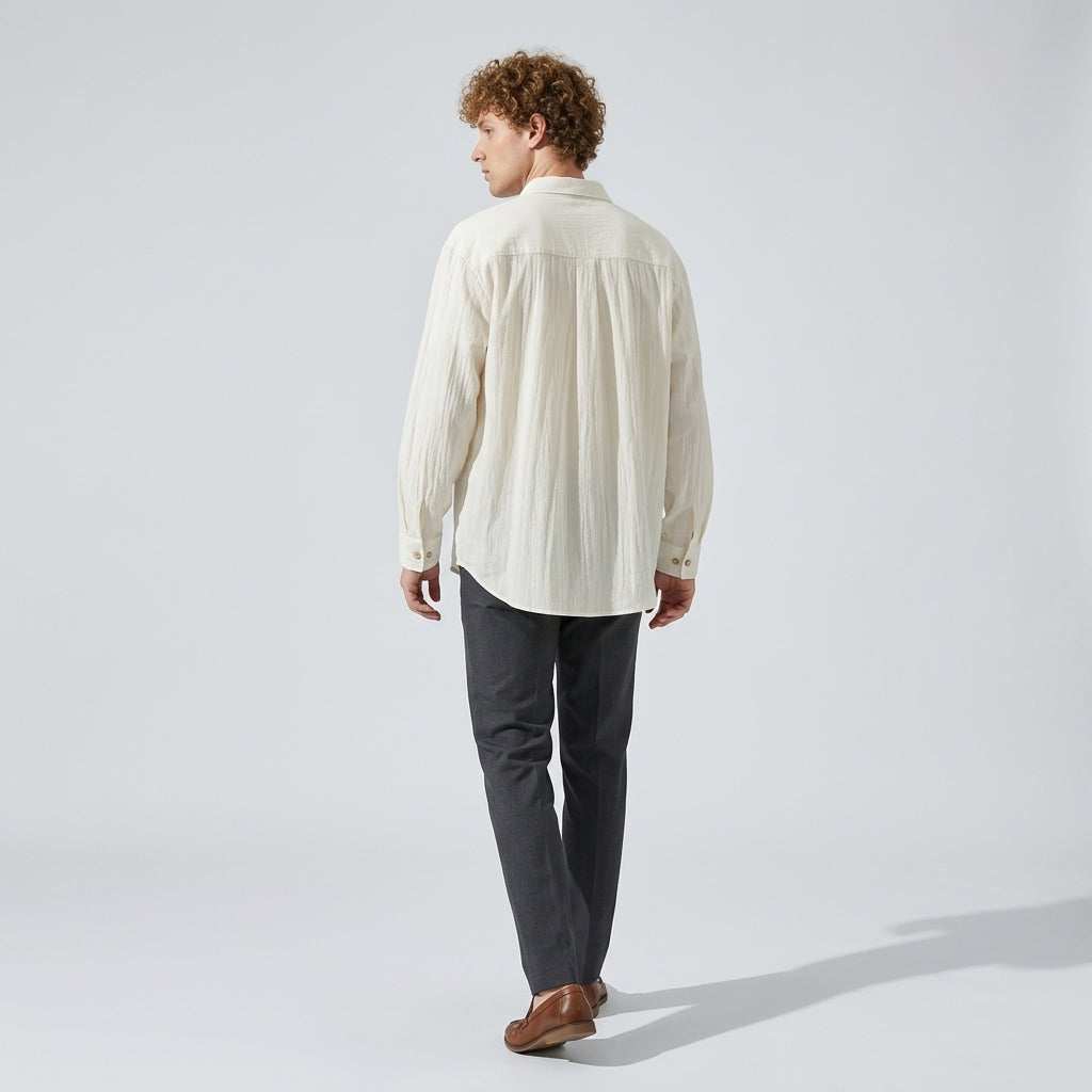 Embroidered Lyocell Tencel Shirt in Ivory