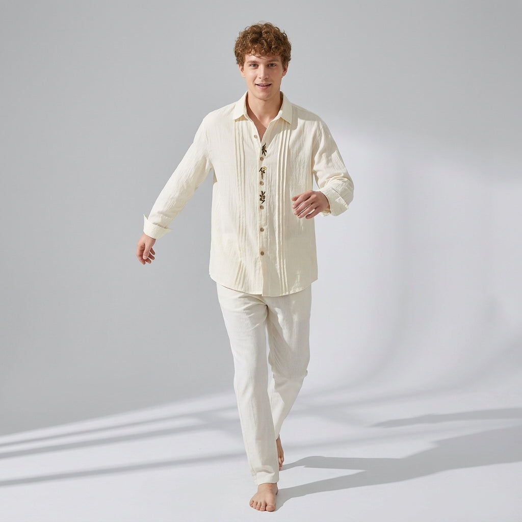Embroidered Lyocell Tencel Shirt in Ivory