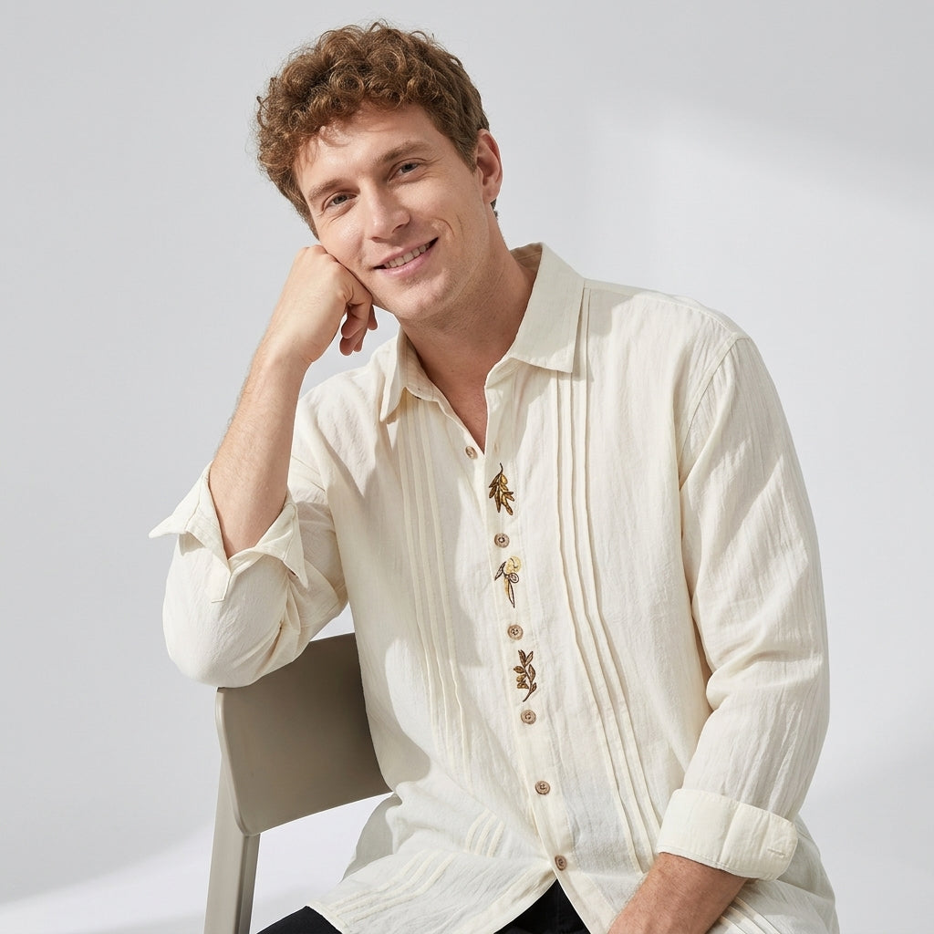 Embroidered Lyocell Tencel Shirt in Ivory