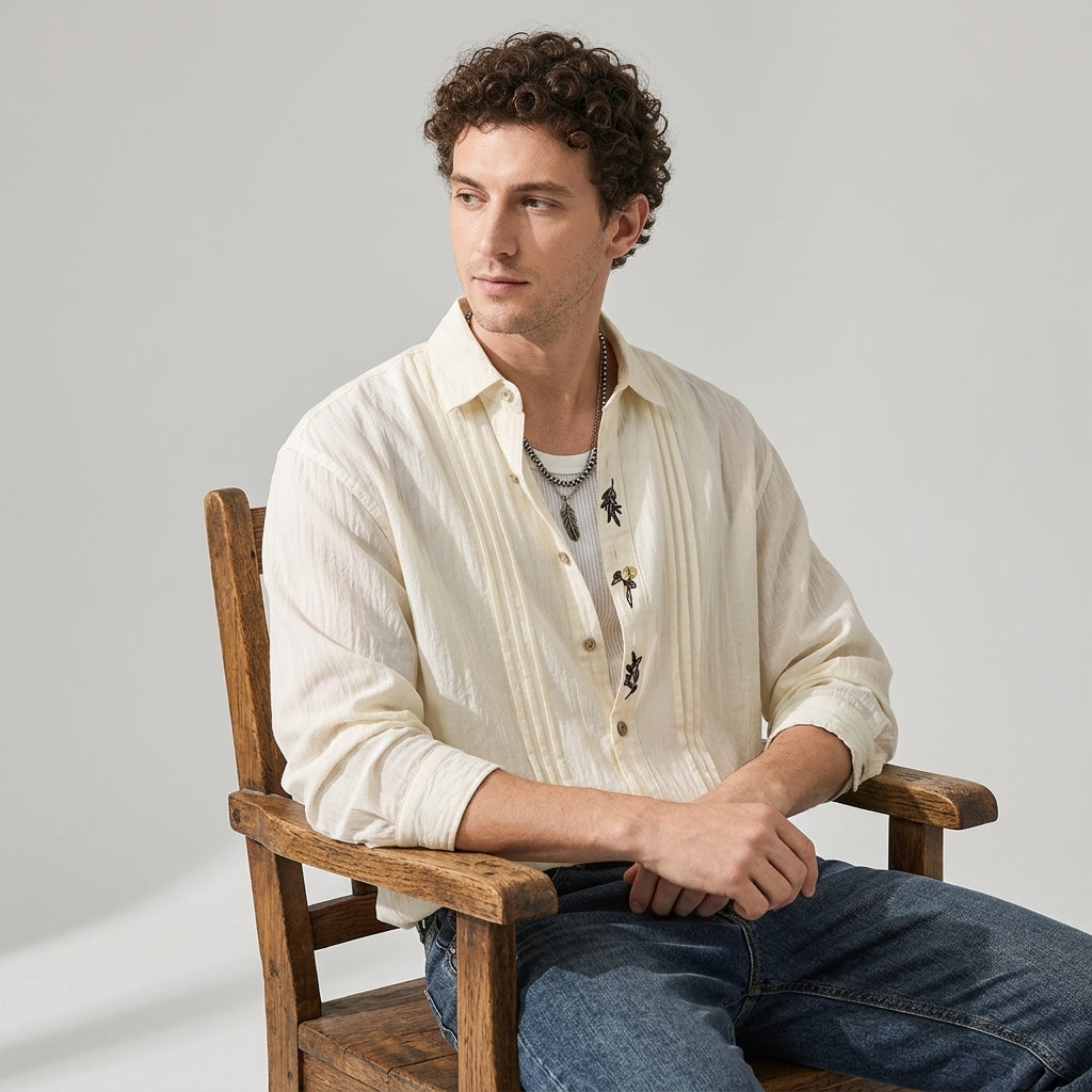 Embroidered Lyocell Tencel Shirt in Ivory