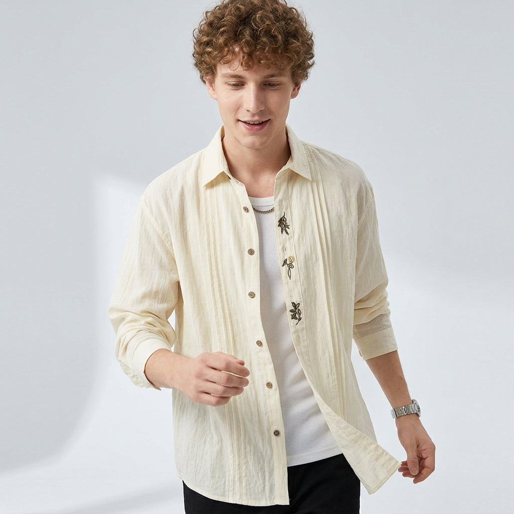 Embroidered Lyocell Tencel Shirt in Ivory