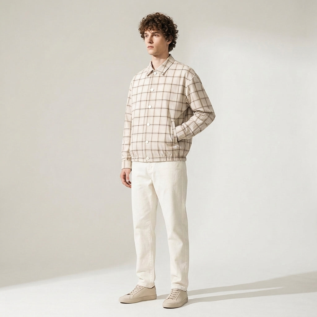 Heritage Plaid Shirt Jacket in Sand Beige