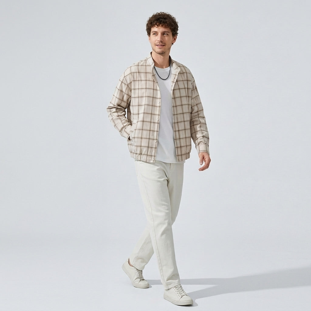 Heritage Plaid Shirt Jacket in Sand Beige