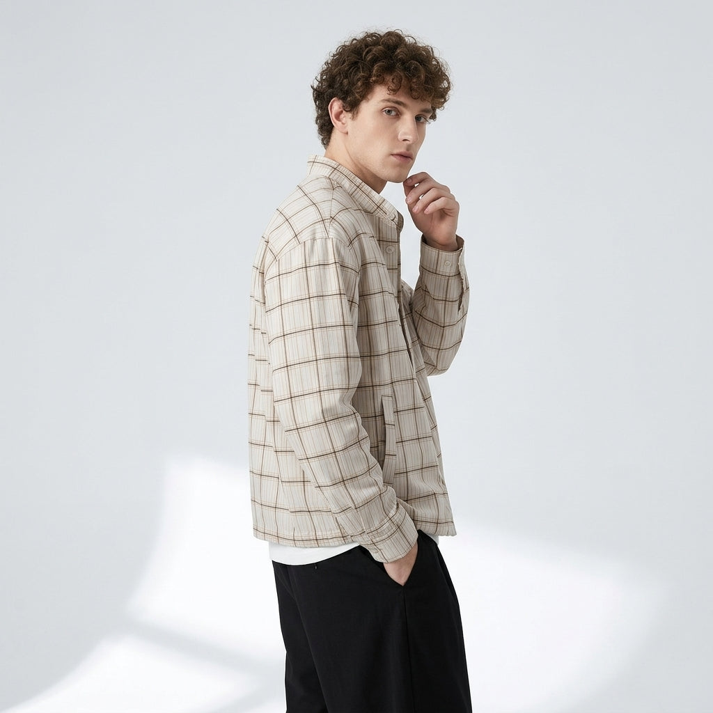 Heritage Plaid Shirt Jacket in Sand Beige