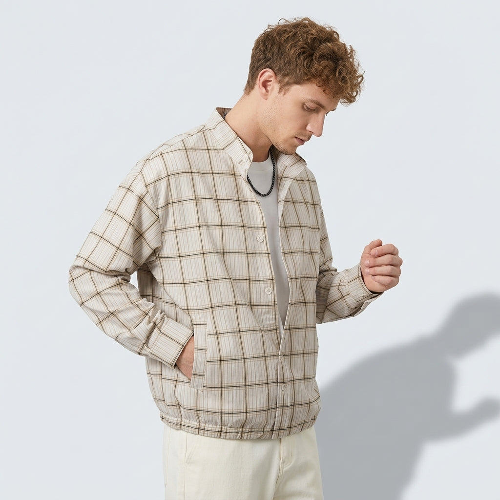 Heritage Plaid Shirt Jacket in Sand Beige