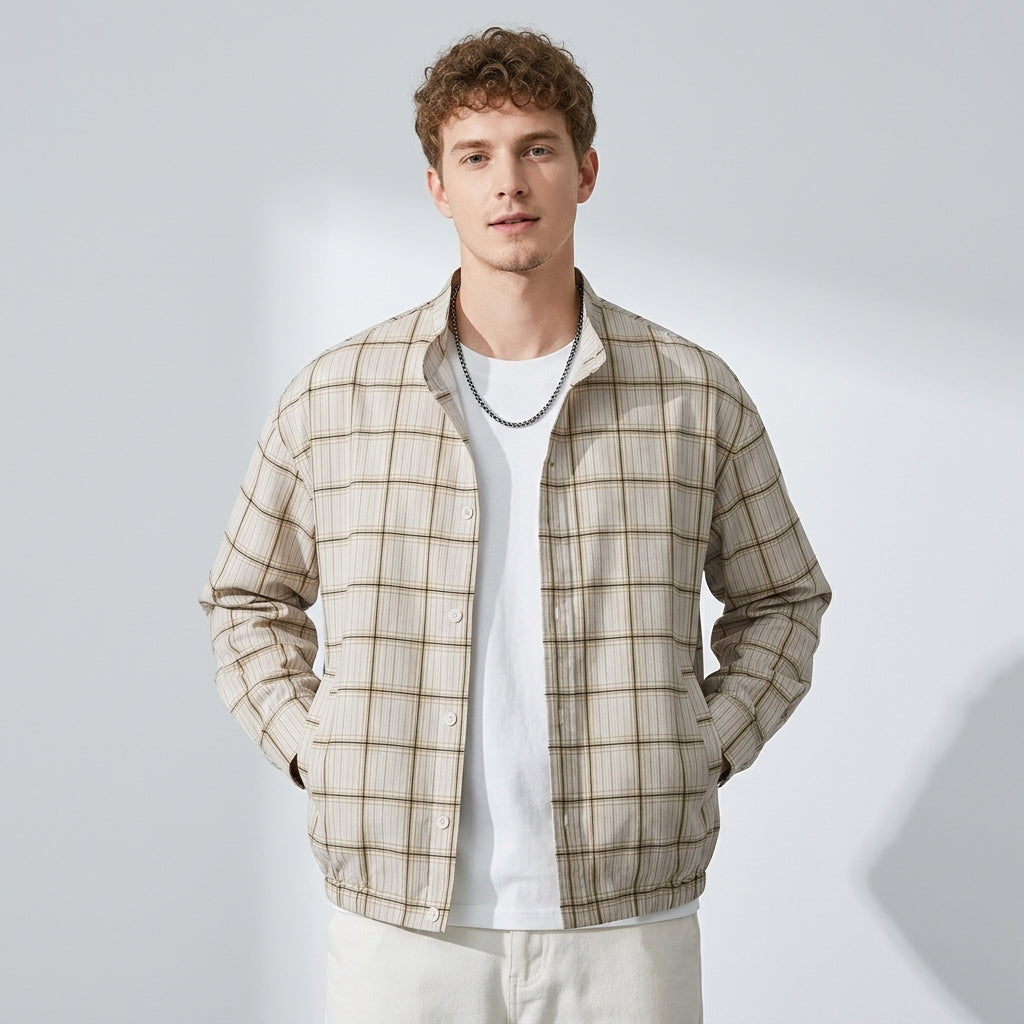 Heritage Plaid Shirt Jacket in Sand Beige