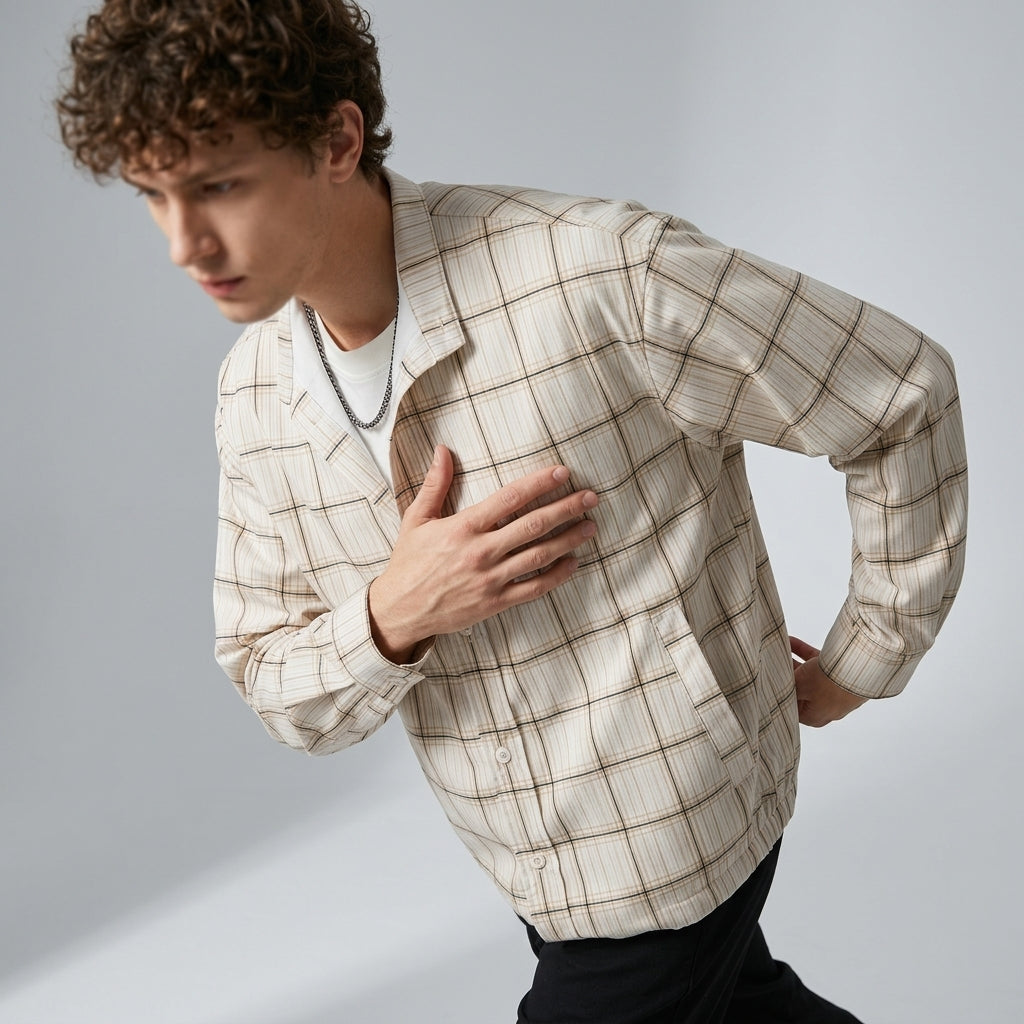 Heritage Plaid Shirt Jacket in Sand Beige