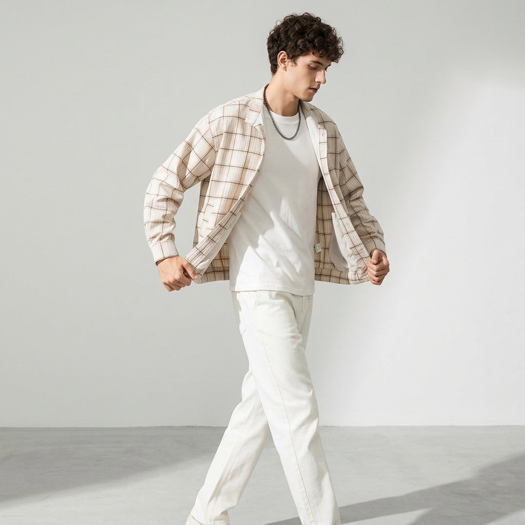 Heritage Plaid Shirt Jacket in Sand Beige